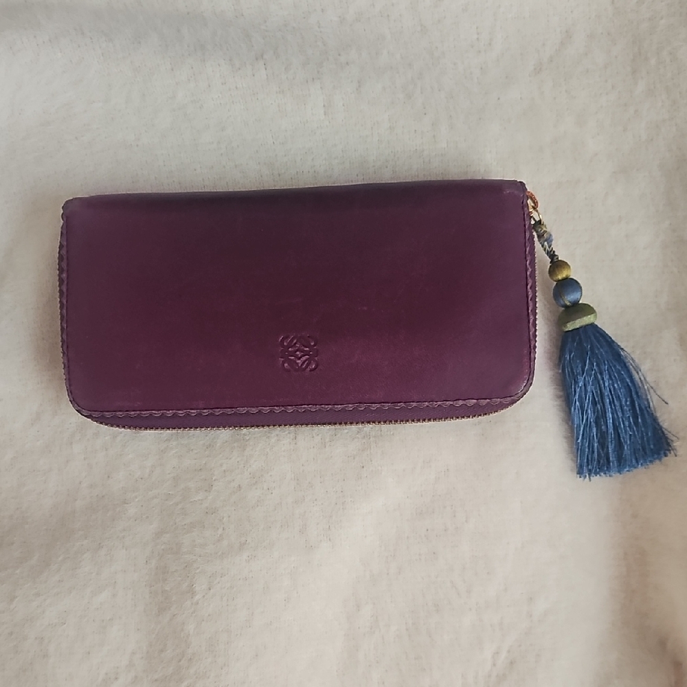 Loewe Purple Leather Wallet with Blue Tassel